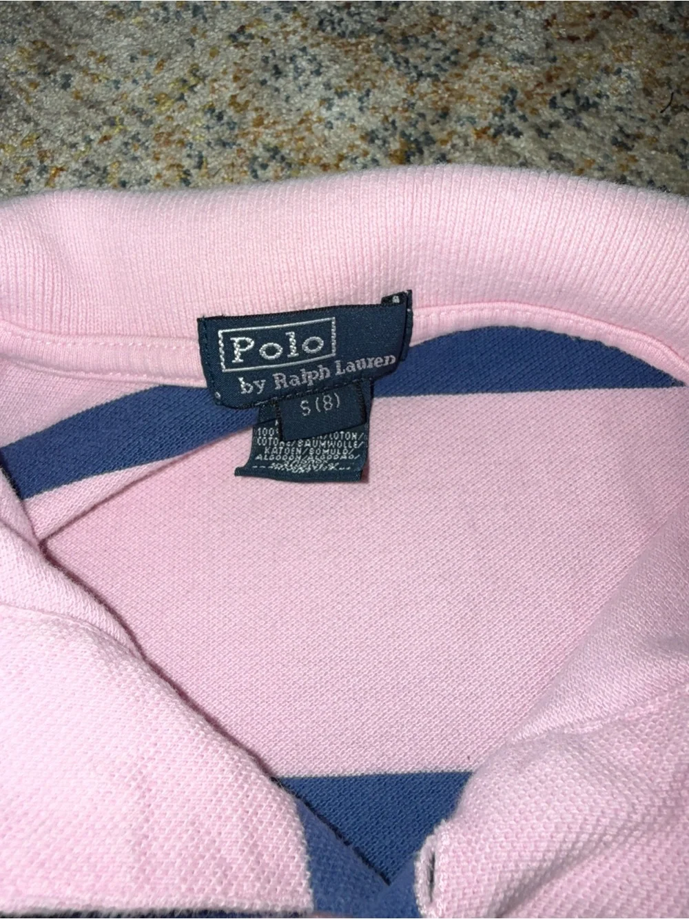 Ralph Lauren Pink & Navy Striped Polo Shirt with Green Pony